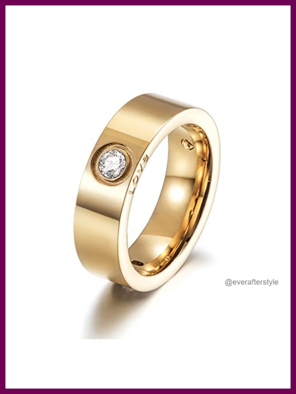 14K Gold Plated Stainless Steel Solitaire Ring CZ Accent